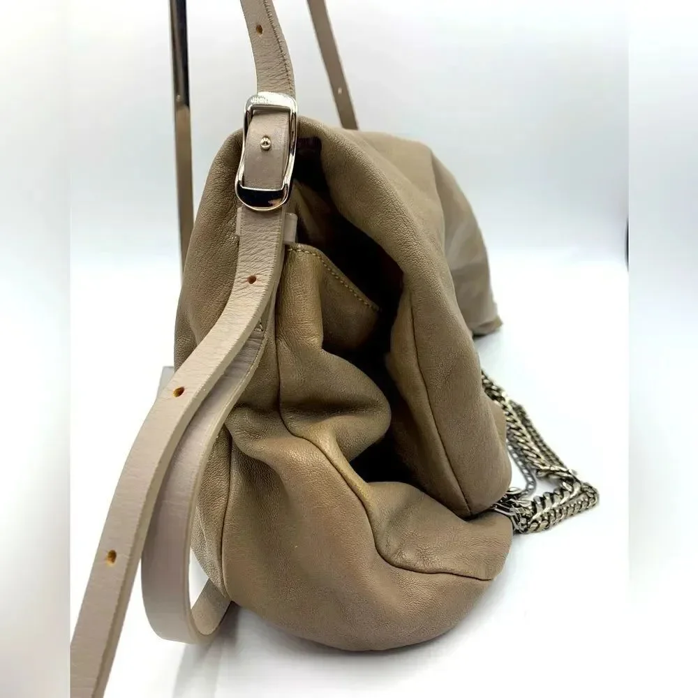 Auth Jimmy Choo Taupe Biker Chain Relaxed Hobo Bag. Excellent Preloved Satchel.